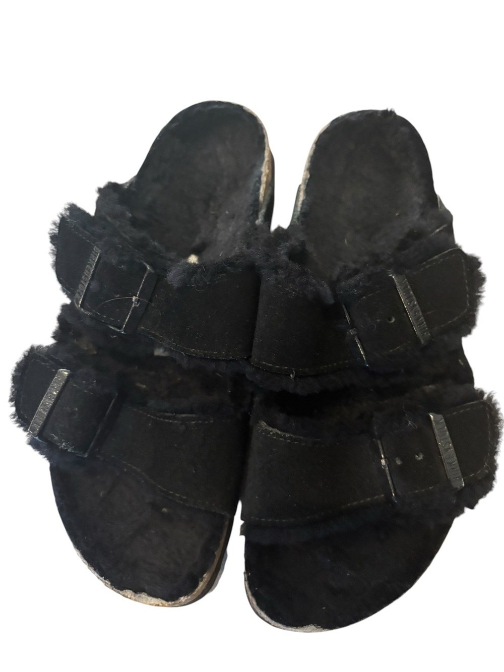 Birkenstock Women's Black Faux-Fur Double Buckle Slides - Picture 2 of 8
